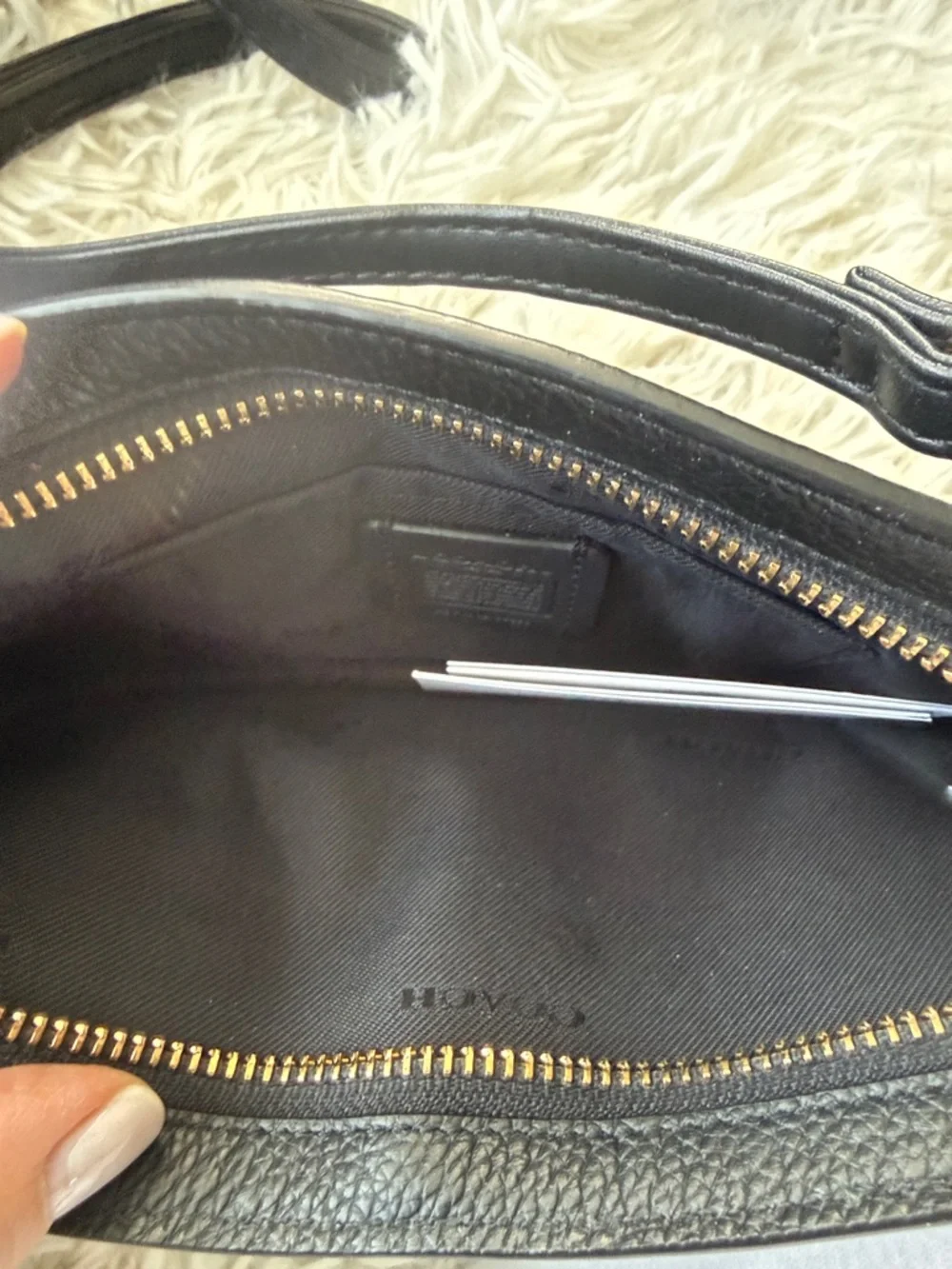 Coach Black Pebbled Leather Gold-Tone Crossbody Wallet - Picture 4 of 7